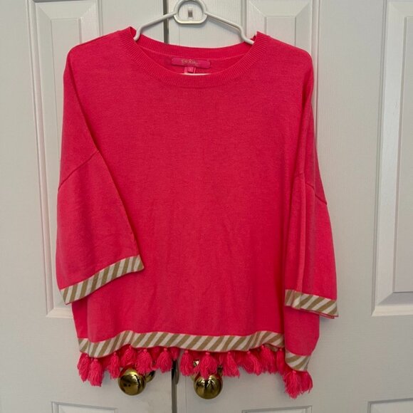 Pink Lilly Pulitzer Sweater with Fringe - Picture 1 of 3